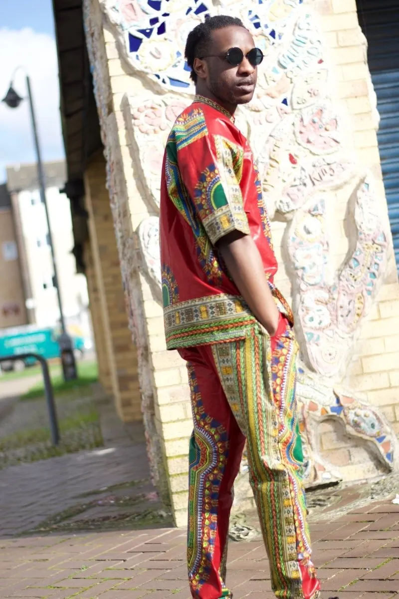 African Trousers/Pants in Red Dashiki - Festival Trousers