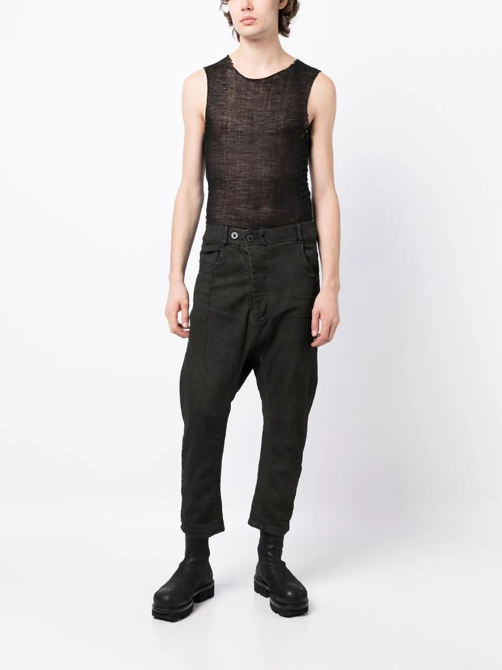 Asymmetric Zip-Fastening Trousers