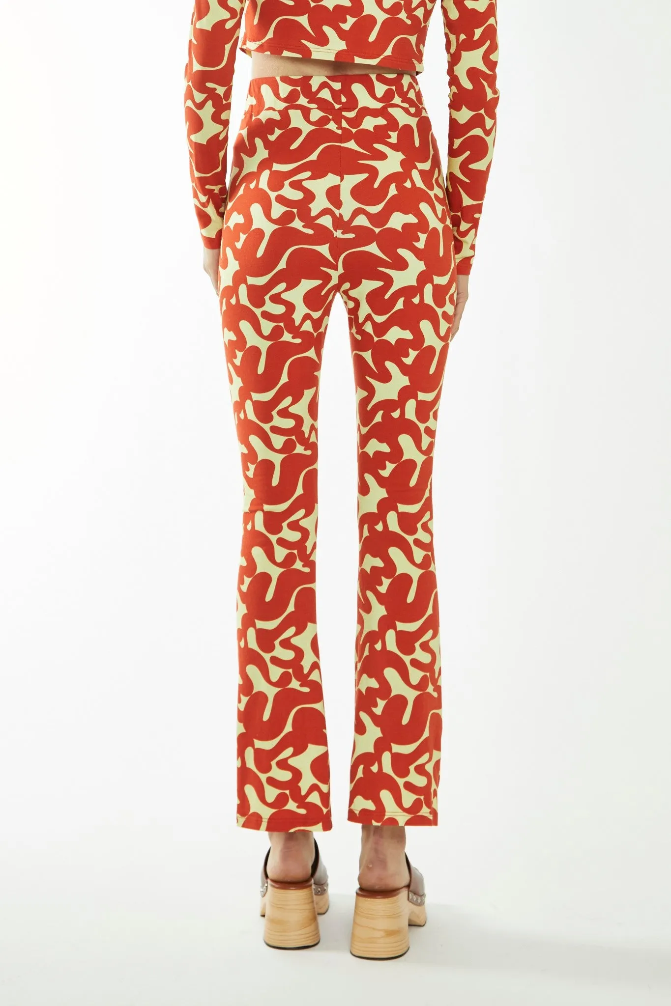 Banana-Orange Squiggle Jersey Flared Trousers