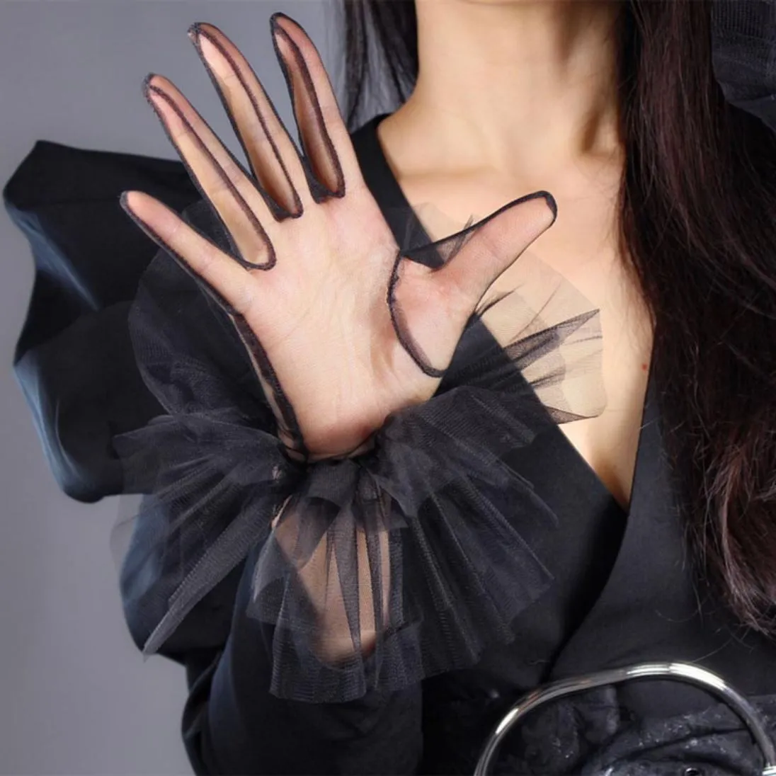 Black Dotted Bridal Gloves