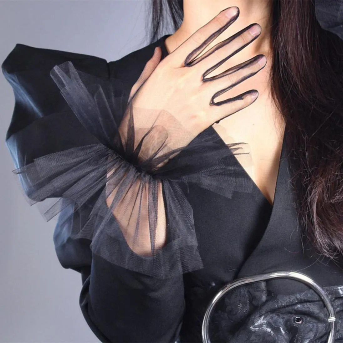 Black Dotted Bridal Gloves