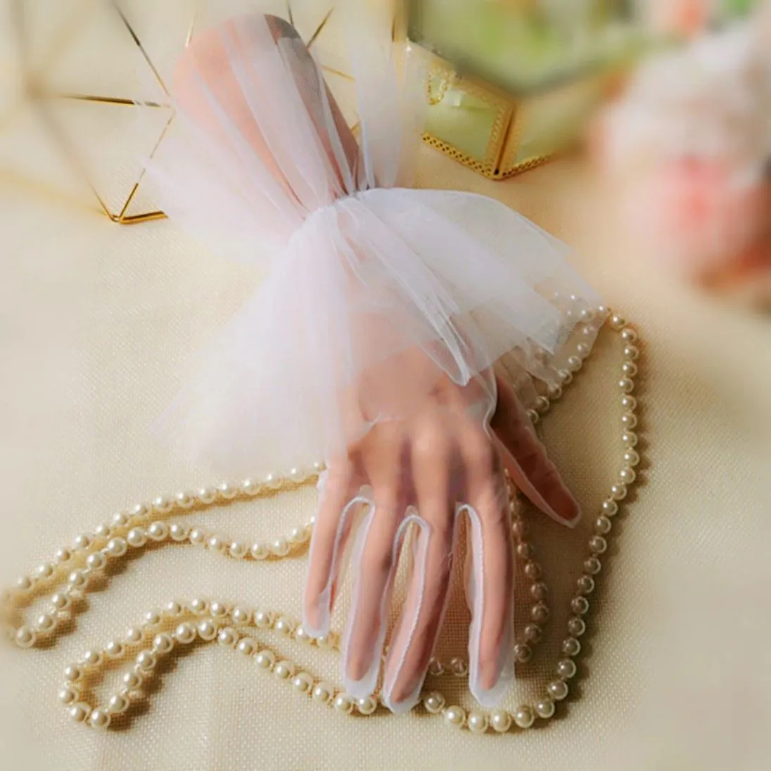 Black Dotted Bridal Gloves