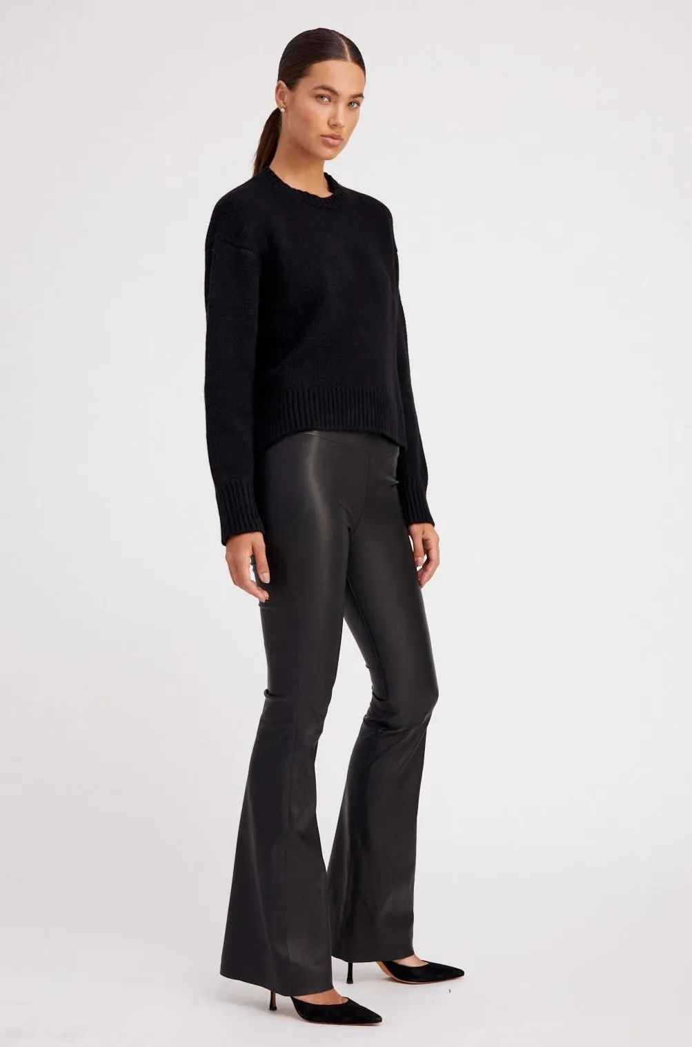 Black Leather Super Flare Leggings