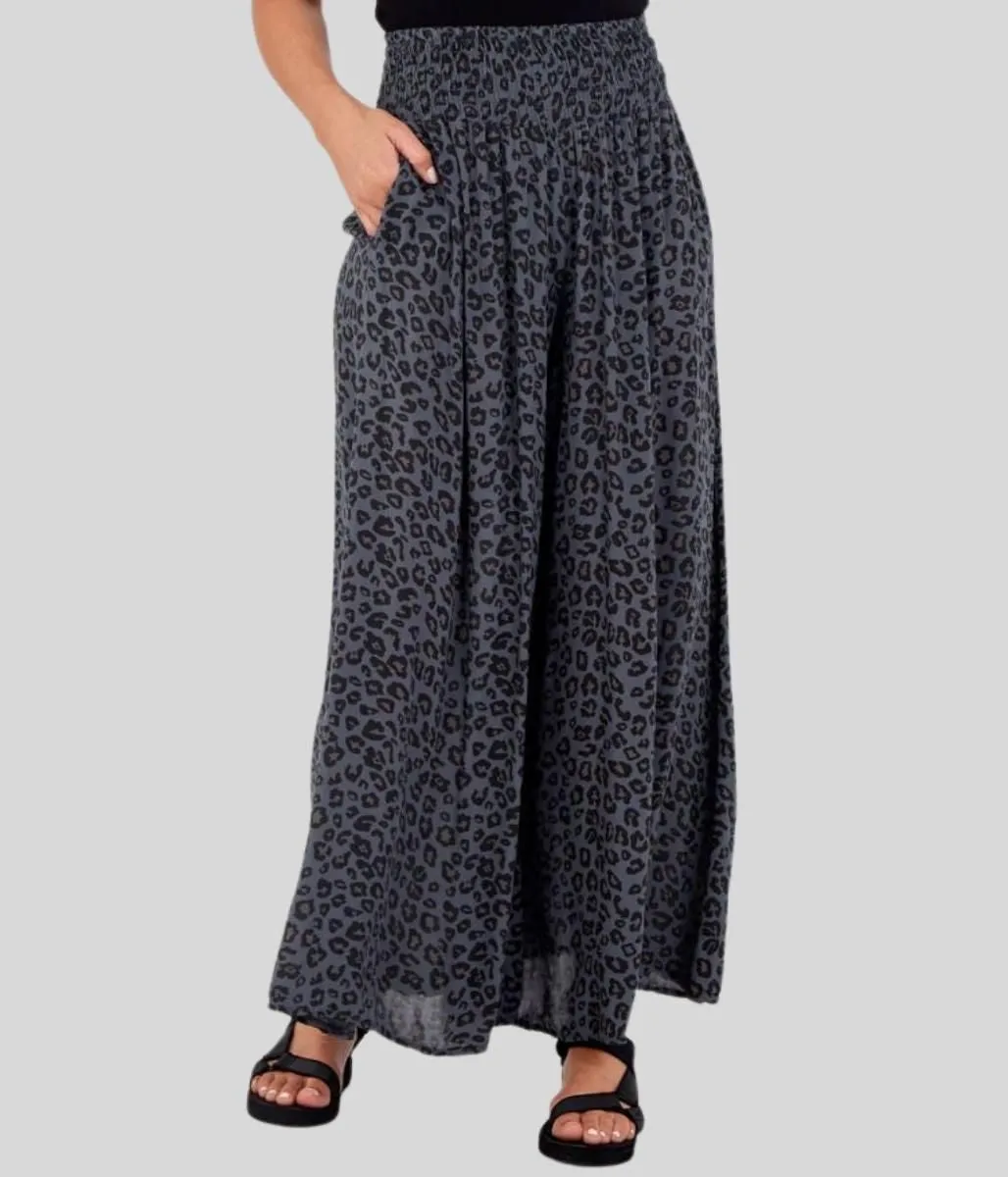 Charcoal Animal Print Wide Leg Trousers