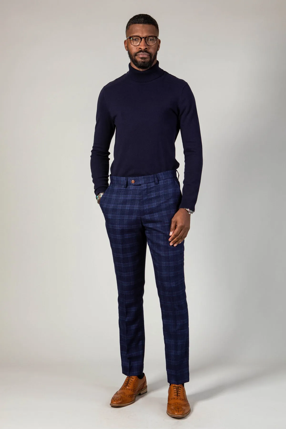 CHIGWELL - Blue Tweed Check Trousers