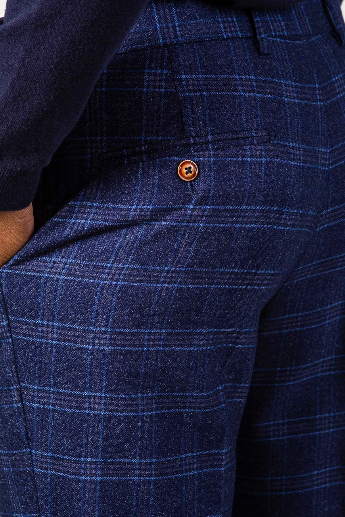 CHIGWELL - Blue Tweed Check Trousers