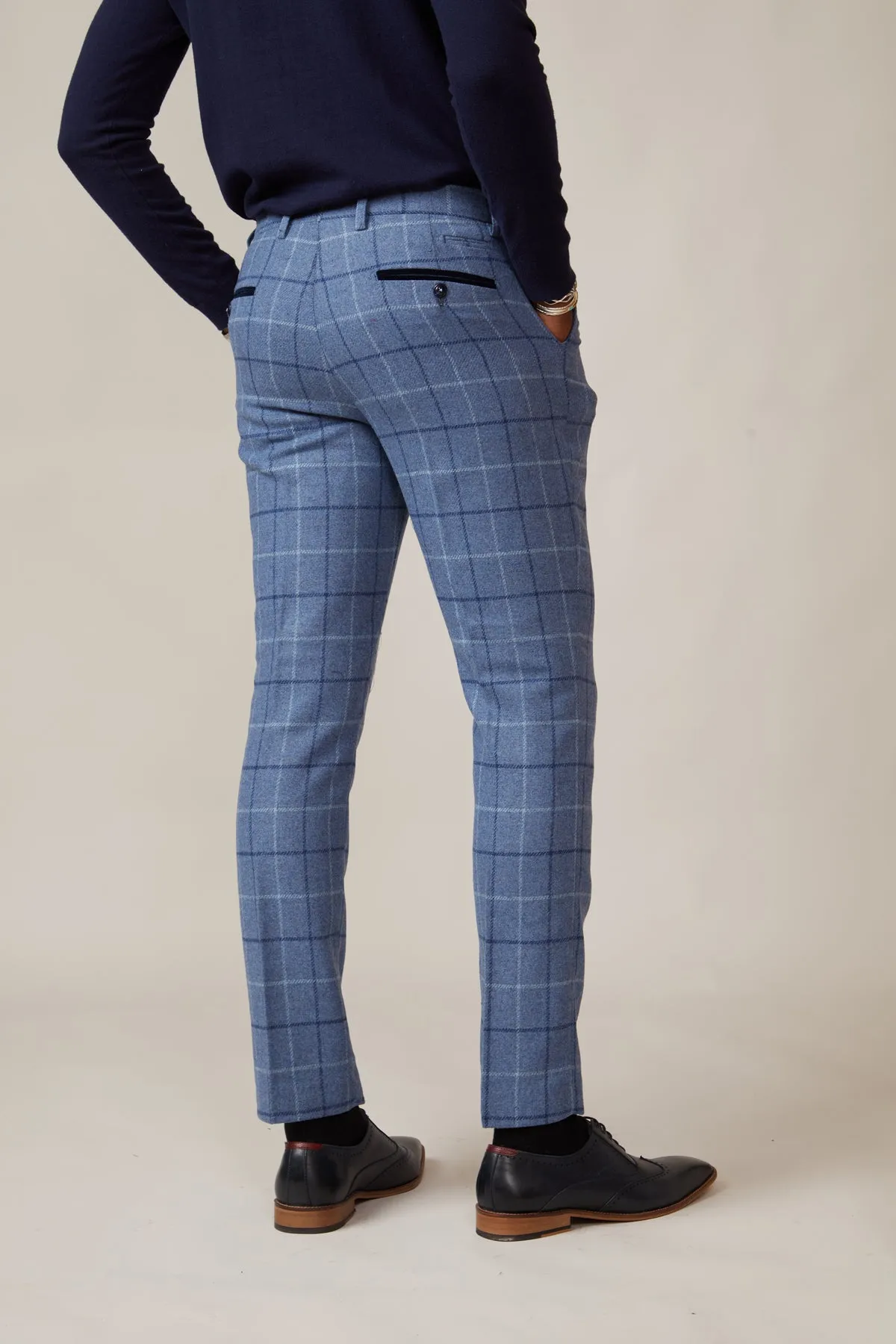 CLINTON - Blue Tweed Check Trousers