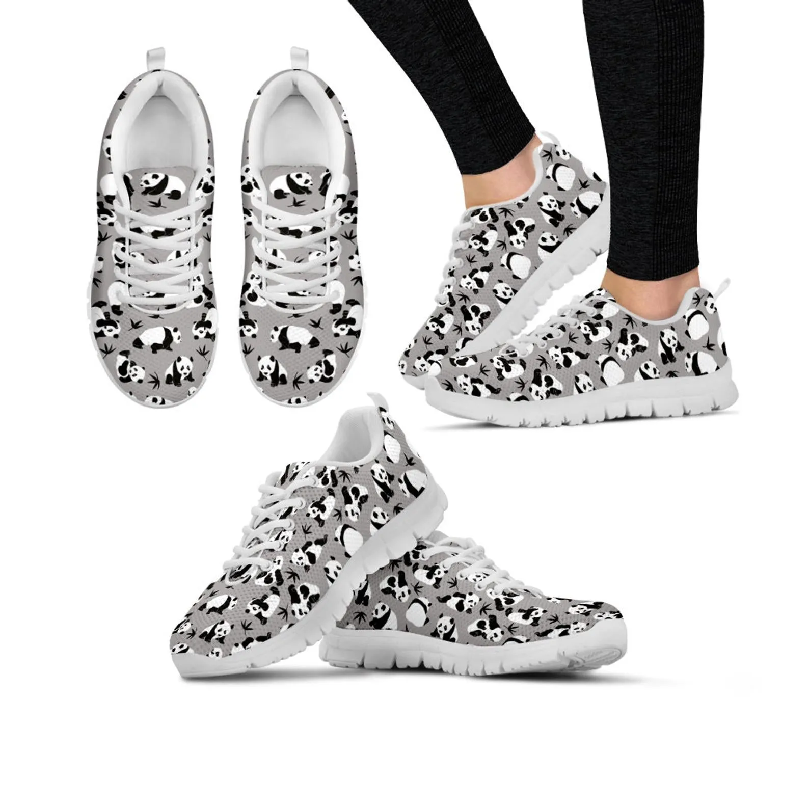 Cute Panda Shoes Panda Print Sneakers Panda Running Shoes Athletic Casual Shoes Panda Lover Gifts Clothing for Womens Mens Kids Adults