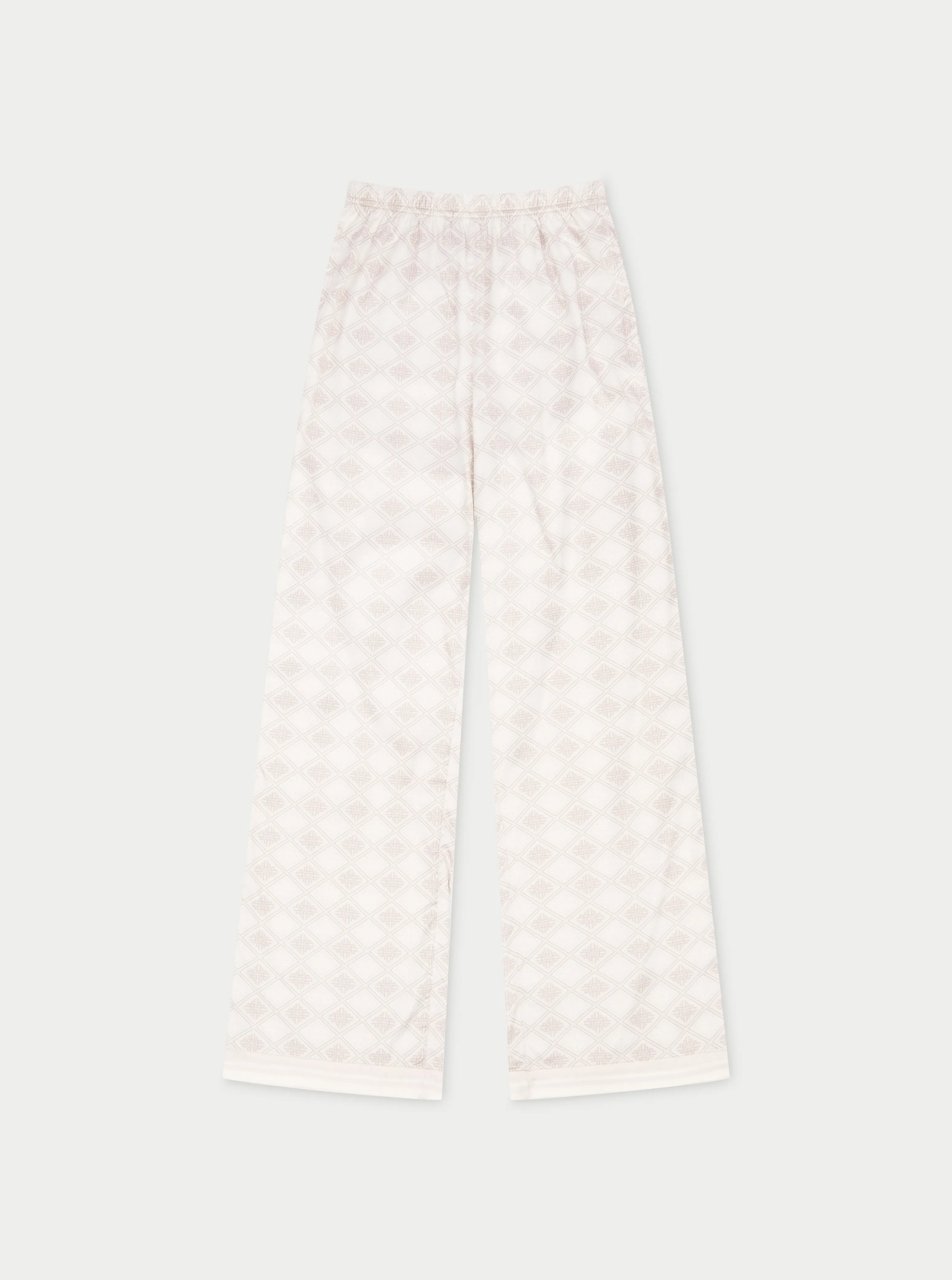 EMBLEM PRINT WIDE LEG TROUSERS - BEIGE