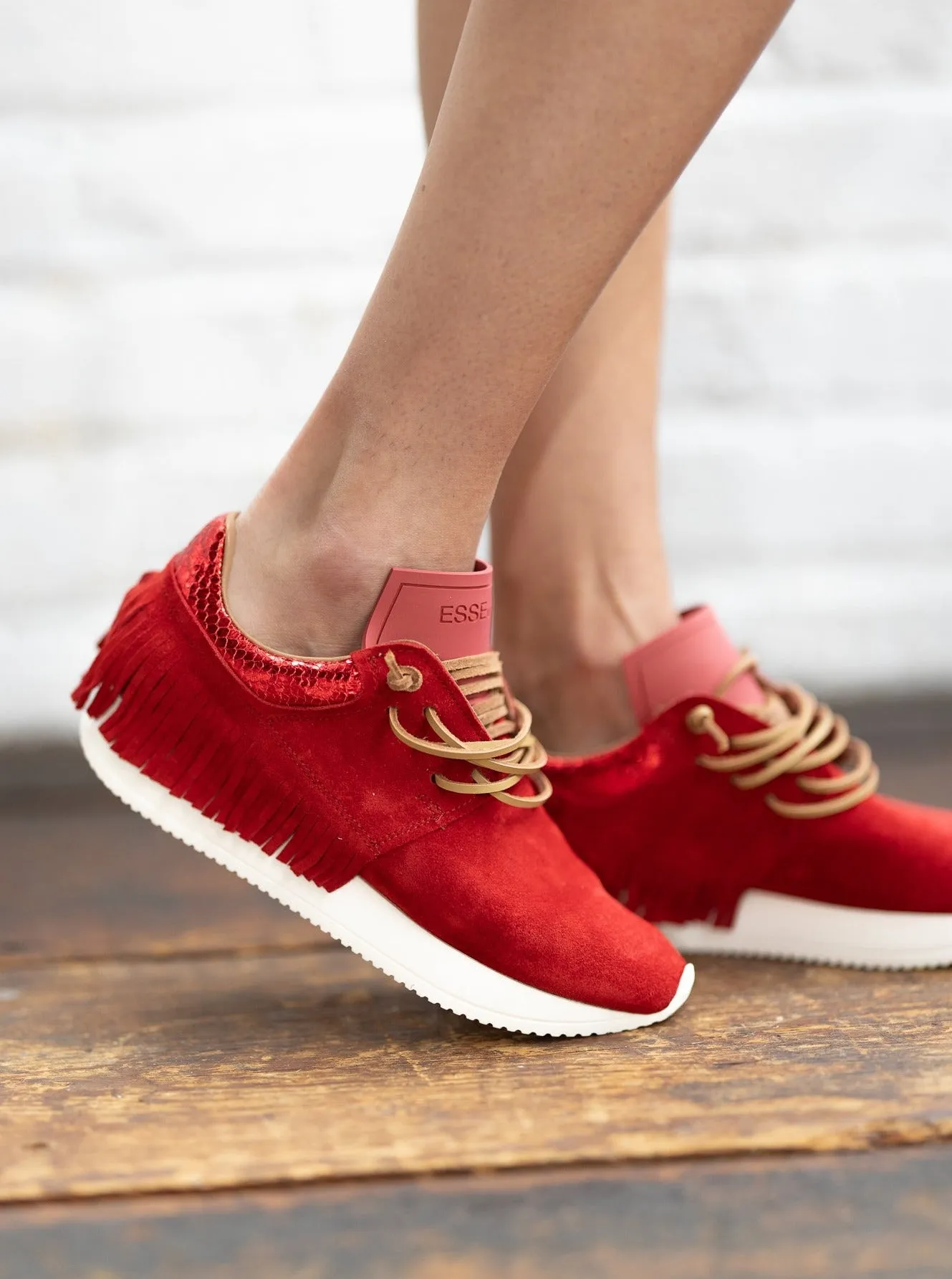 Esseutesse Suede Fringe Sneaker - Red