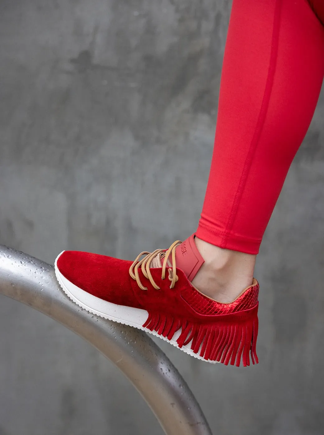 Esseutesse Suede Fringe Sneaker - Red