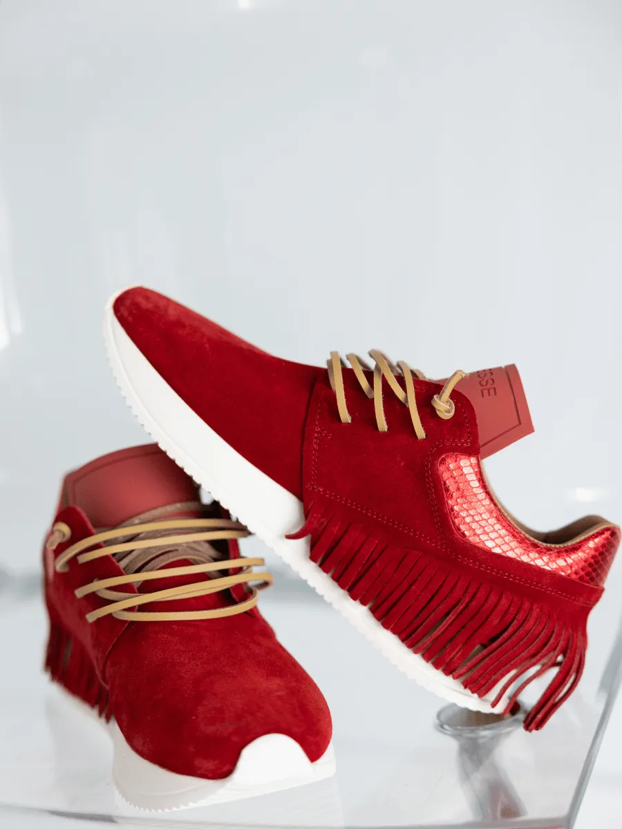 Esseutesse Suede Fringe Sneaker - Red