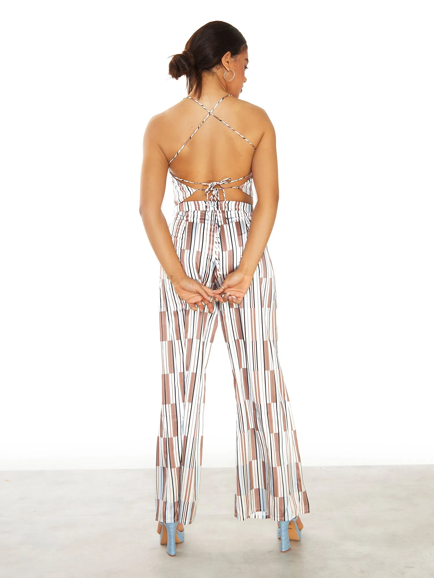 Glamorous Brown Blue Stripe High Waisted Trousers