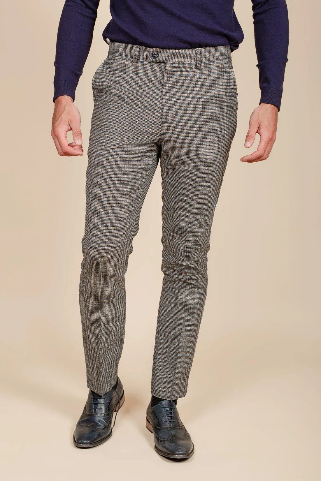 HARDWICK - Navy Tan Tweed Check Trousers