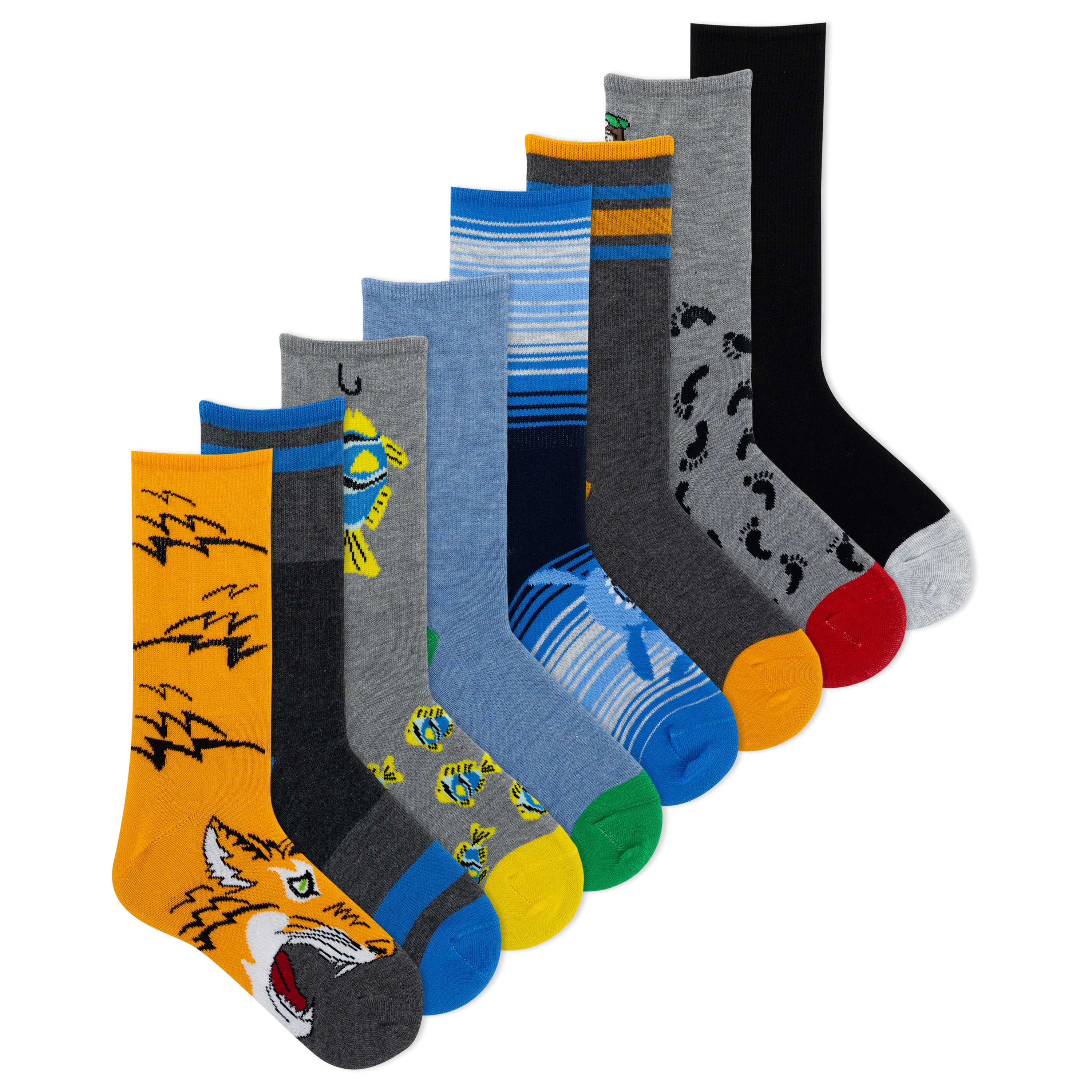 K.Bell Kid's Animals Crew Sock 8 Pack