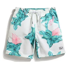 Men's White Green Beach Board Shorts