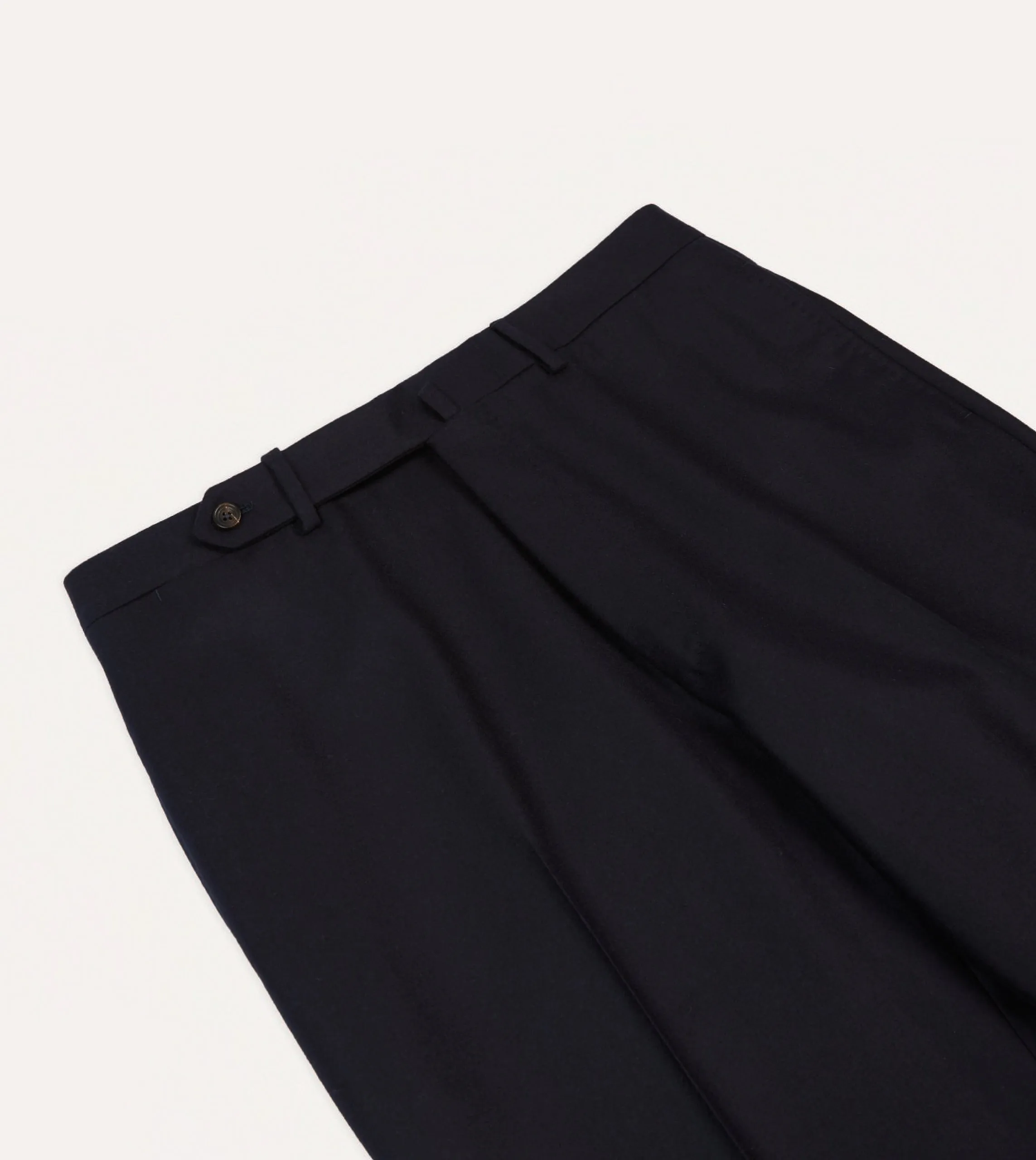 Navy Wool Flannel Flat Front Trousers