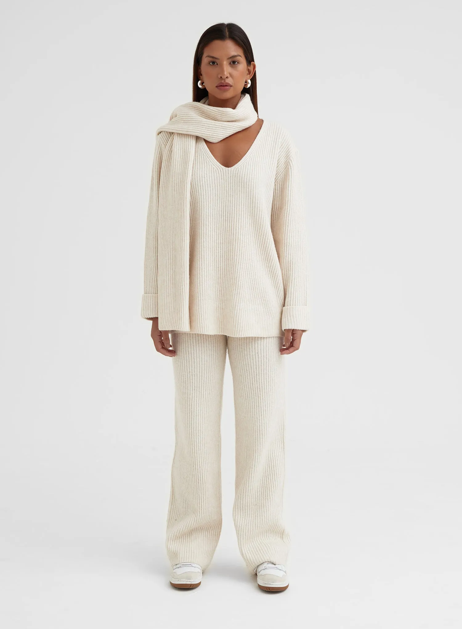 Off White Slouchy Knitted Trousers - Remy