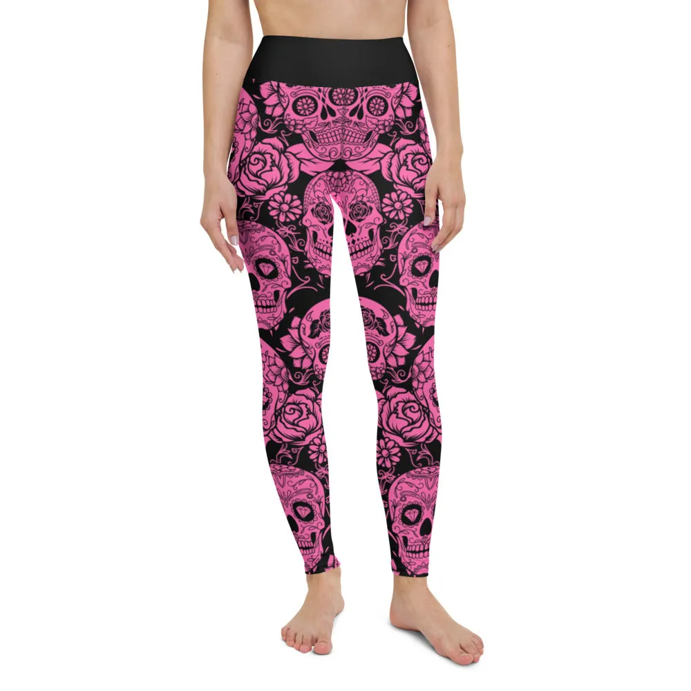 Pink Sugar Skull Yoga Leggings