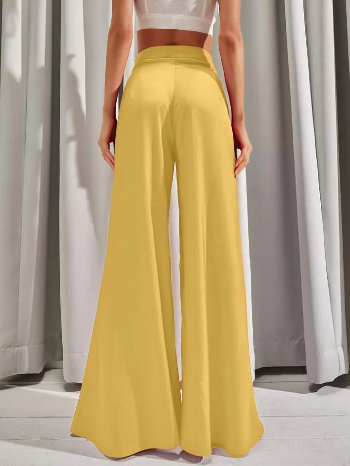 Solid wide leg trousers in yellow