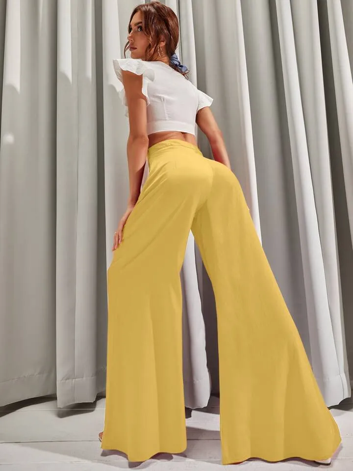 Solid wide leg trousers in yellow