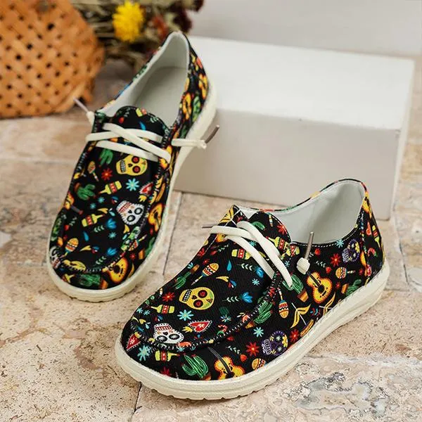 Women's Casual Christmas Halloween Printed Canvas Shoes 88310126S