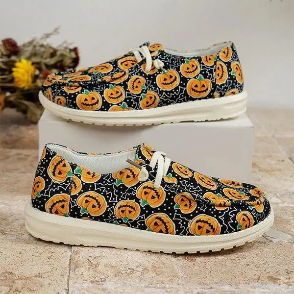 Women's Casual Christmas Halloween Printed Canvas Shoes 88310126S