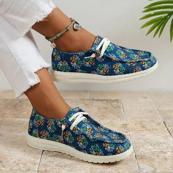 Women's Casual Christmas Halloween Printed Canvas Shoes 88310126S