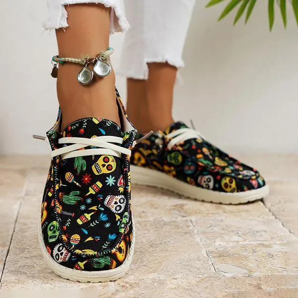 Women's Casual Christmas Halloween Printed Canvas Shoes 88310126S