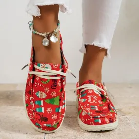 Women's Casual Christmas Halloween Printed Canvas Shoes 88310126S