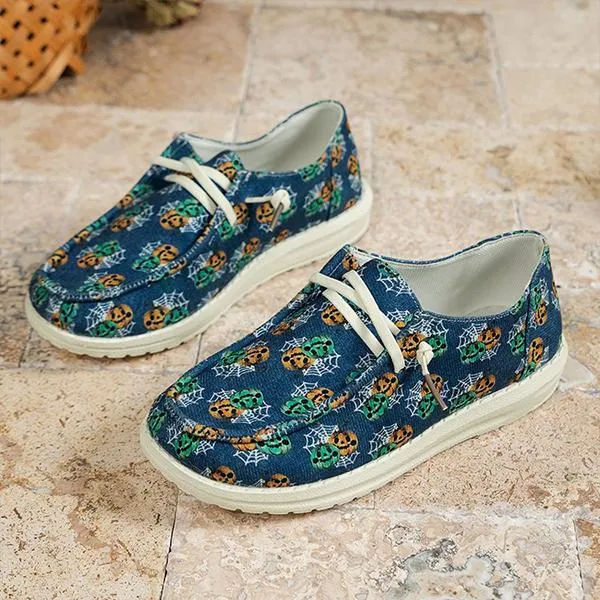 Women's Casual Christmas Halloween Printed Canvas Shoes 88310126S