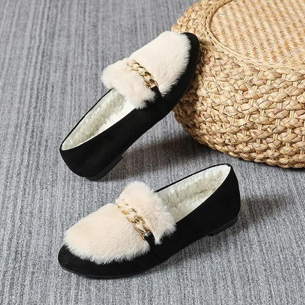 Women's Casual Fashion Metal Buckle Plush Flat Shoes 46006650S