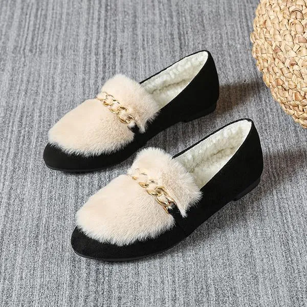 Women's Casual Fashion Metal Buckle Plush Flat Shoes 46006650S