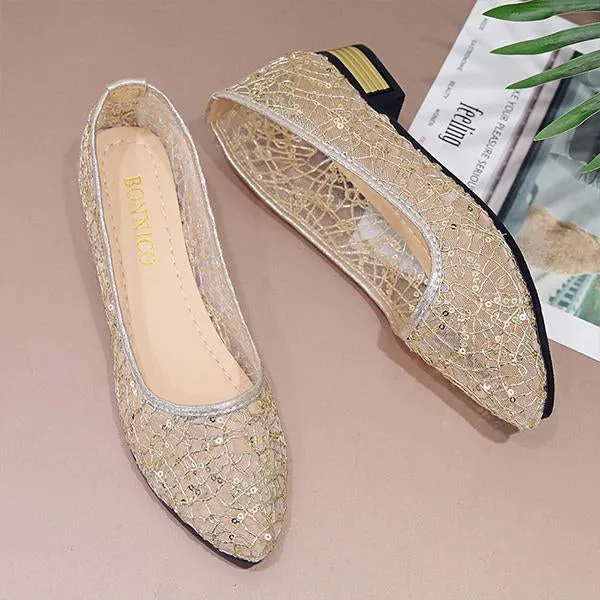 Women's Casual Hollow Lace Pointed Toe Fisherman Shoes 43241101S