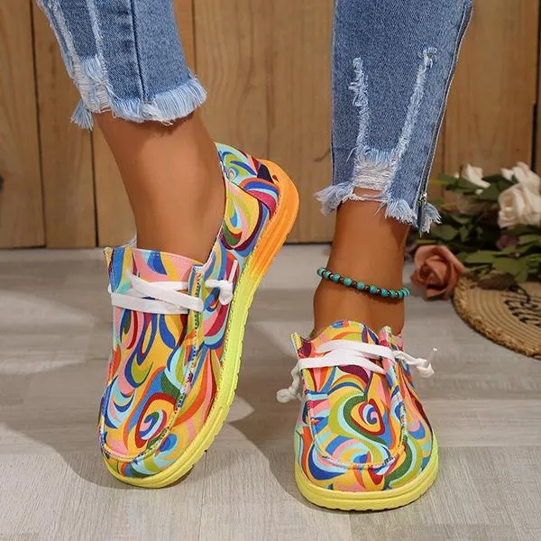 Women's Casual Lace-Up Colorful Ethnic Canvas Flat Shoes 07031392S