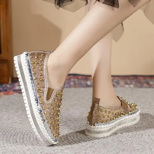 Women's Casual Rhinestone Rivet Platform Shoes 44438661S